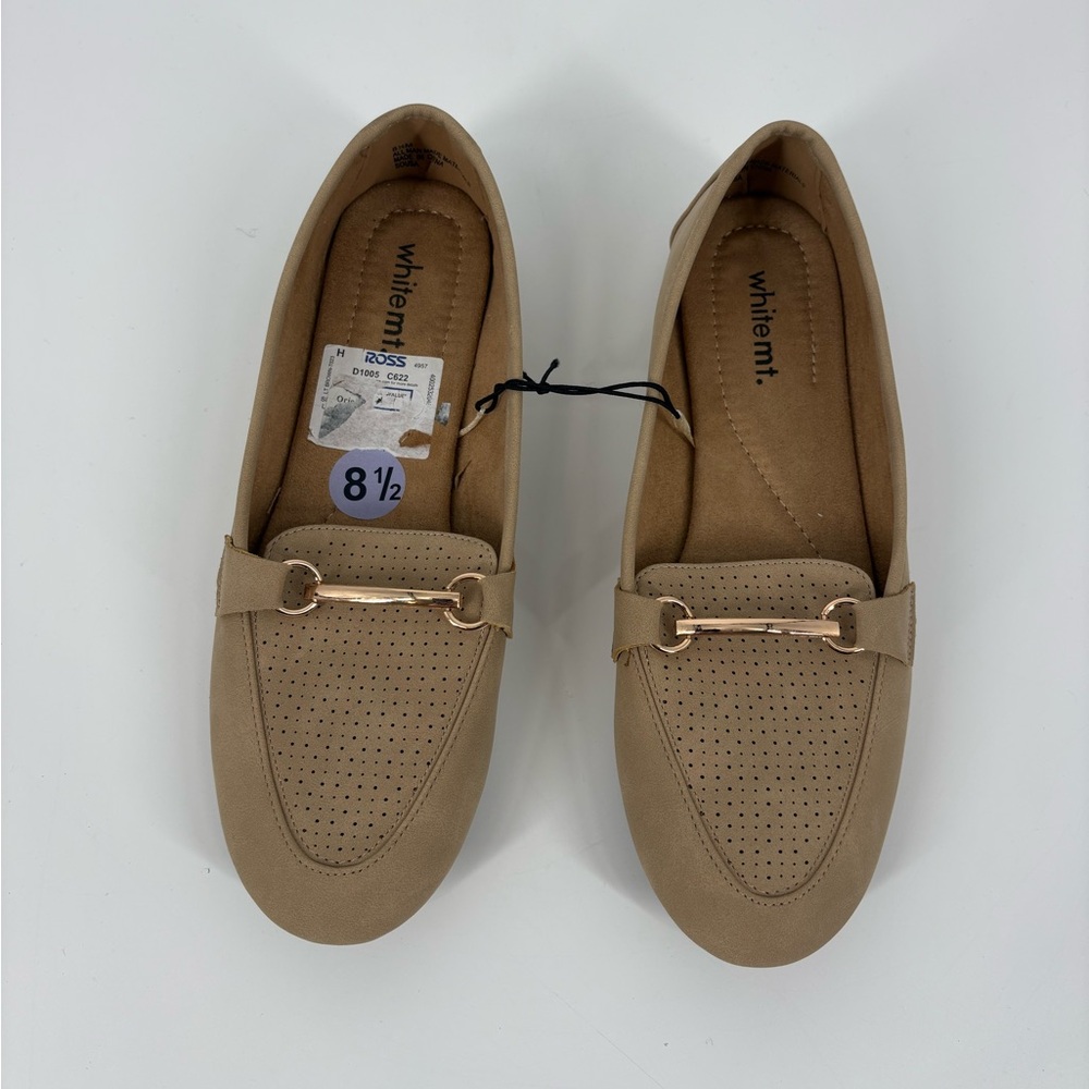 whitemt. Women's Taupe Slip-On Perforated Loafers with Gold Accent